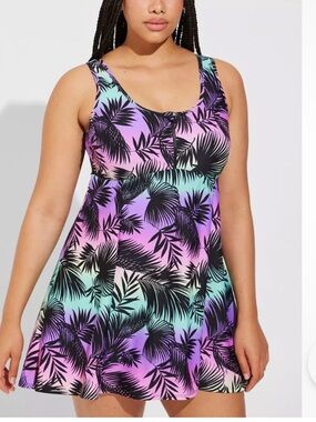 Torrid Woman's Plus-size Wireless Long Zip-Front Hawaiian Swim Dress Sz 22/24